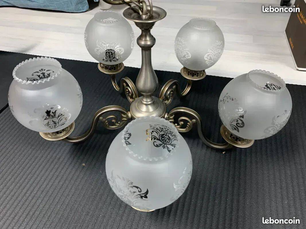 Pewter pendant light with glass globes