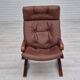 Années 1970, design scandinave, chaise longue, état d'origine, cuir, bois courbé.
