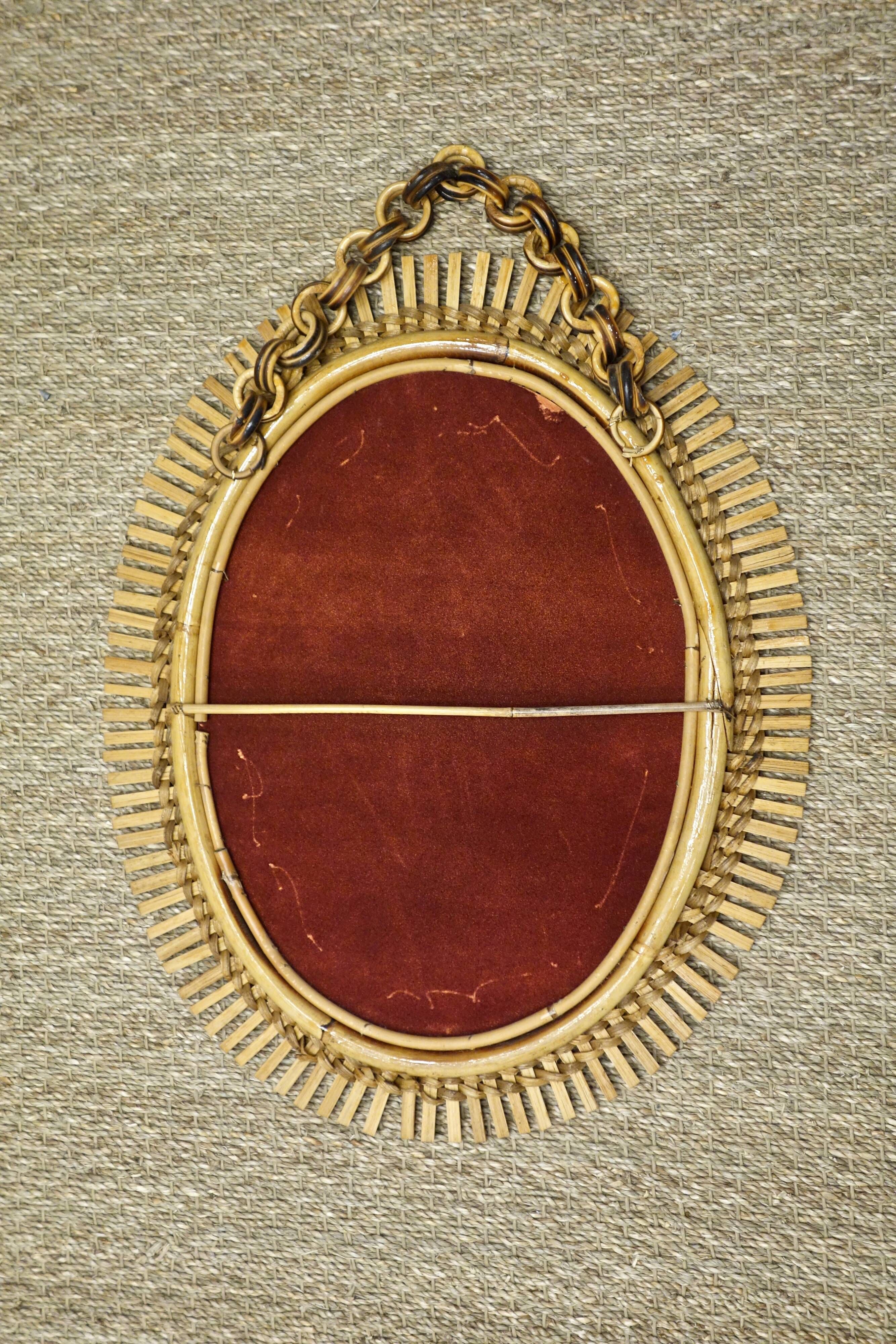 Italian sun mirror in rattan by Bonacina of the 50s 47x65cm