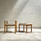 Ensemble de salle à manger rare avec table extensible, 5 chaises et deux tables d’appoint