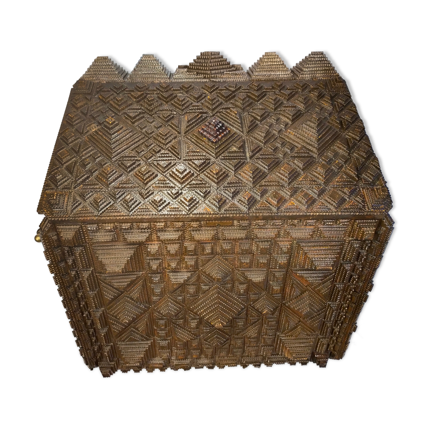 Chest folk art tramp art period 19 eme