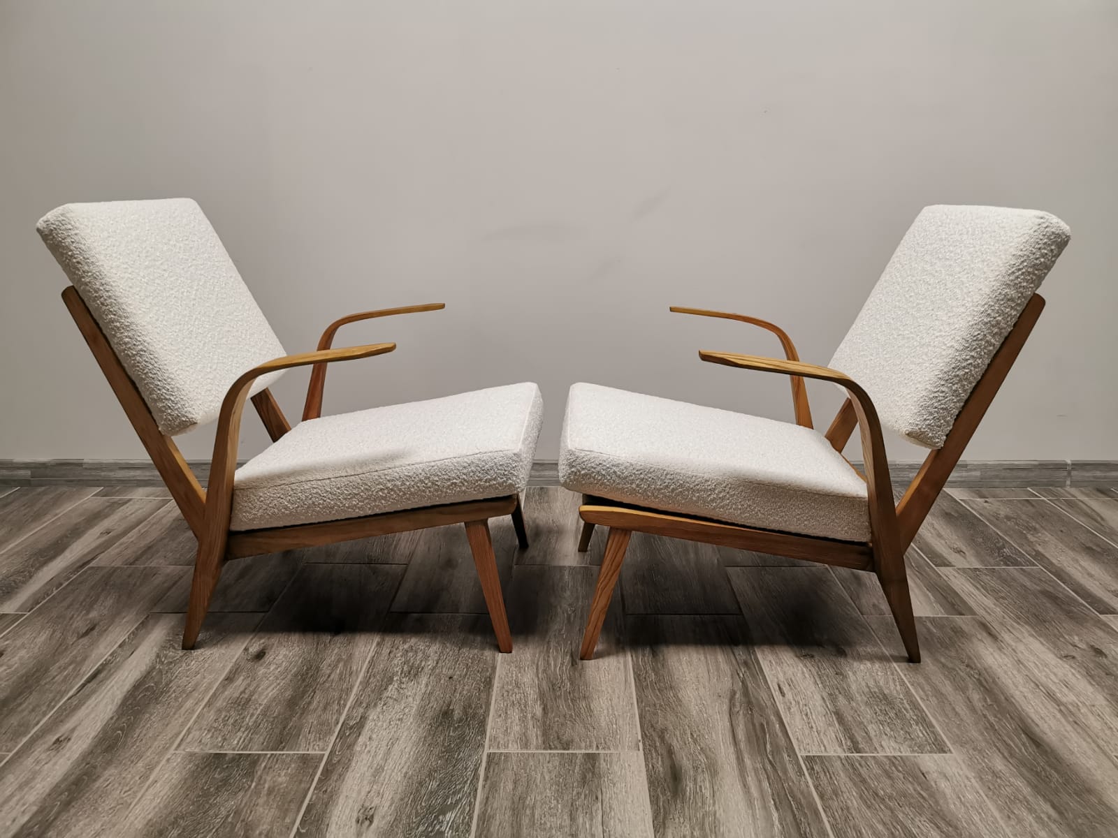 Mid-century wool boucle armchairs