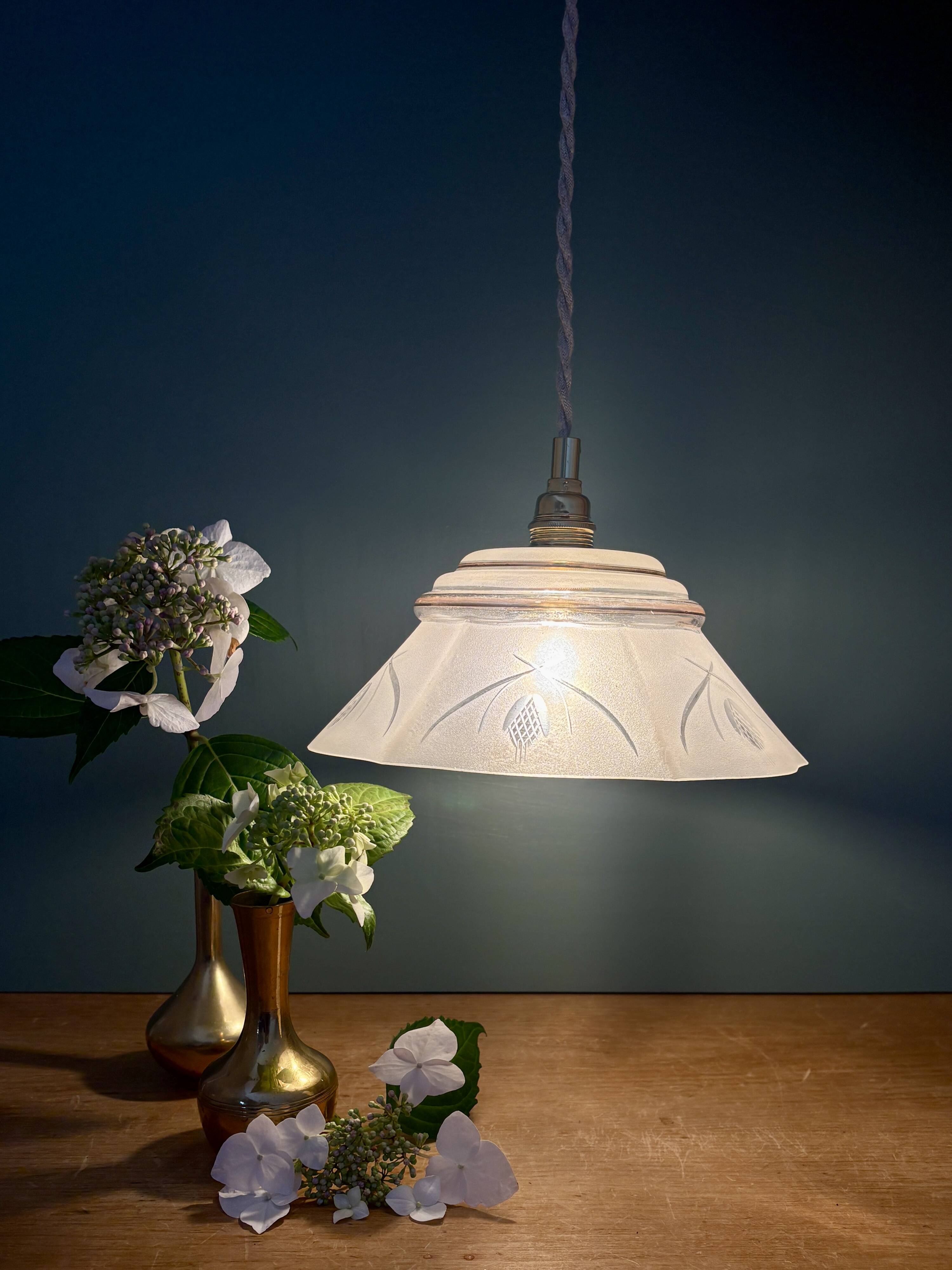 Vintage frosted glass lampshade pendant light