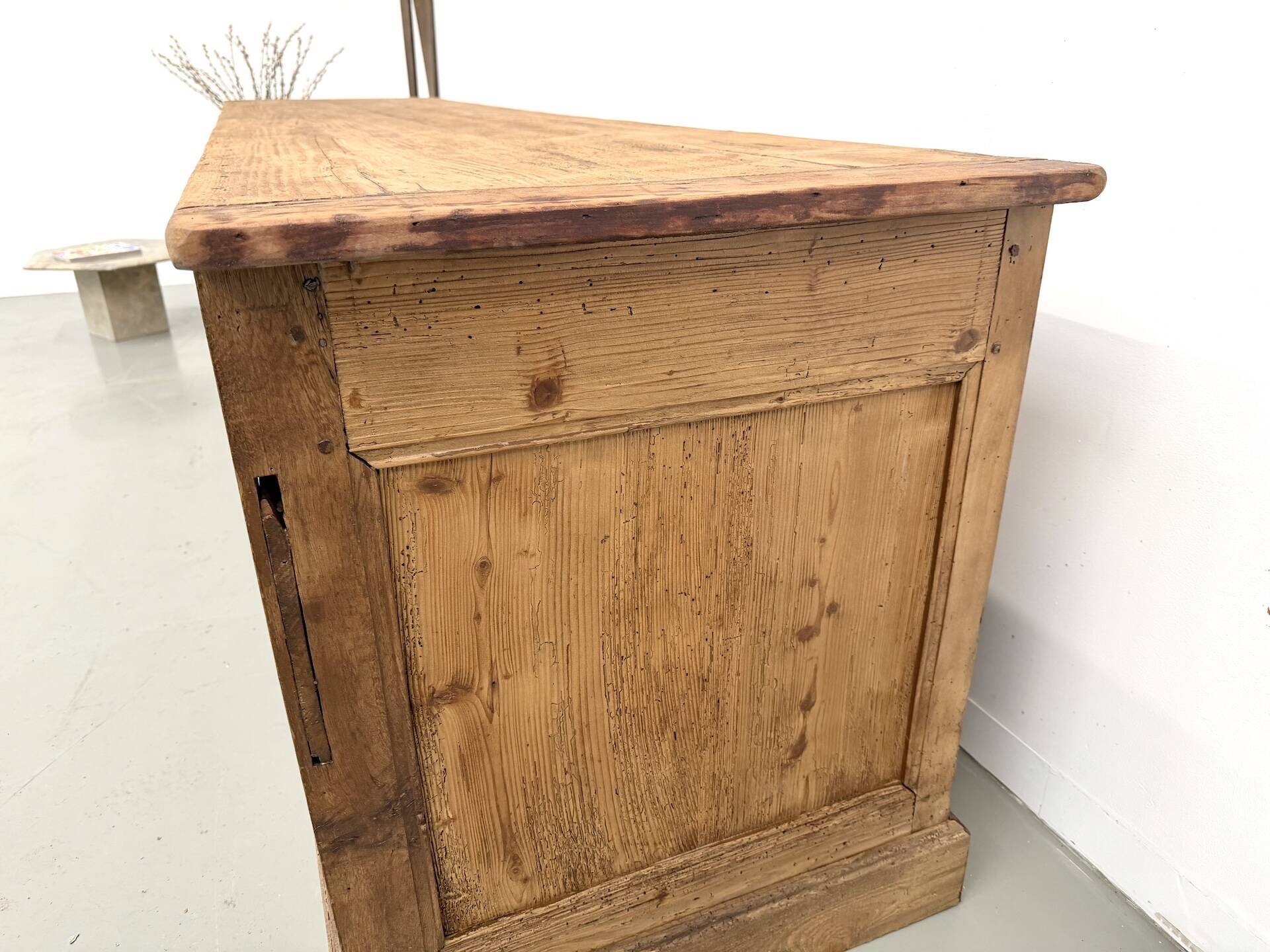 Very large pine trade counter, circa 1920.