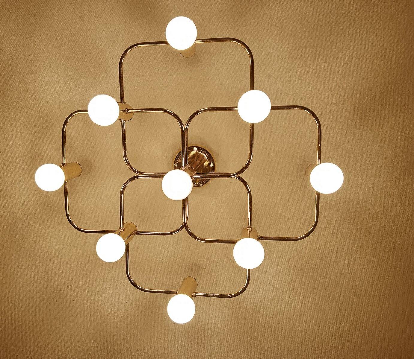 Large Space Age gilded ceiling light from Leola