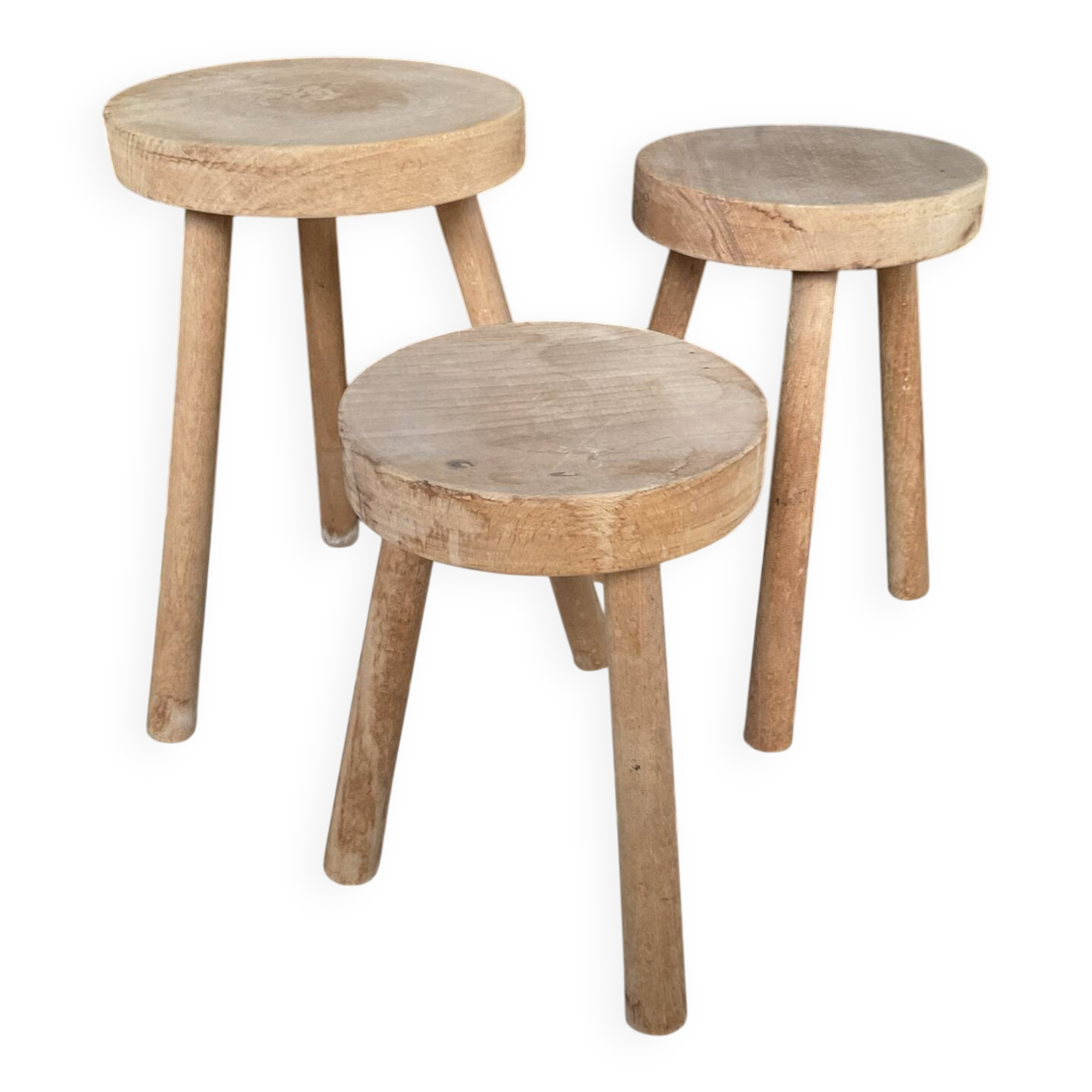 Set of 3 wooden tripod stools