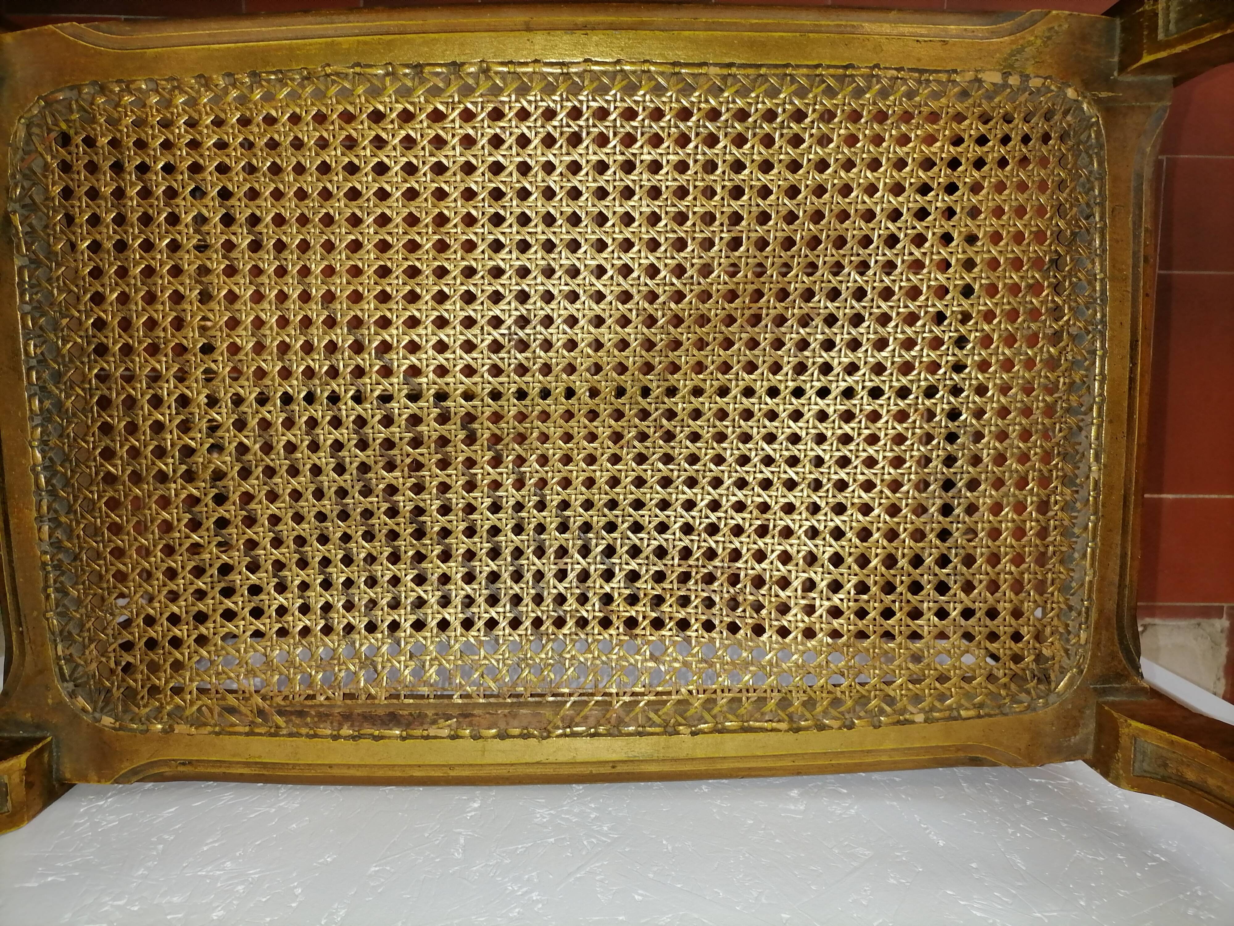 Gilded wood cane bench