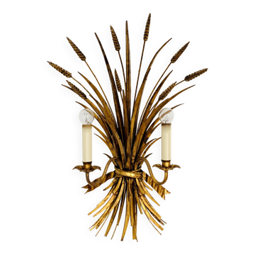 Large Gilded Italian Hollywood Regency Metal Wall Lamp by Hans Kögl