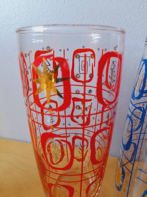Set of 6 Screen-Printed Glasses 1960