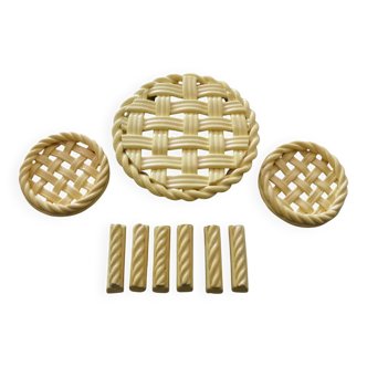 2 yellow ceramic trivets and knife rests