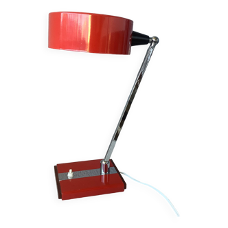 Red lacquered metal desk lamp, Italy 50's