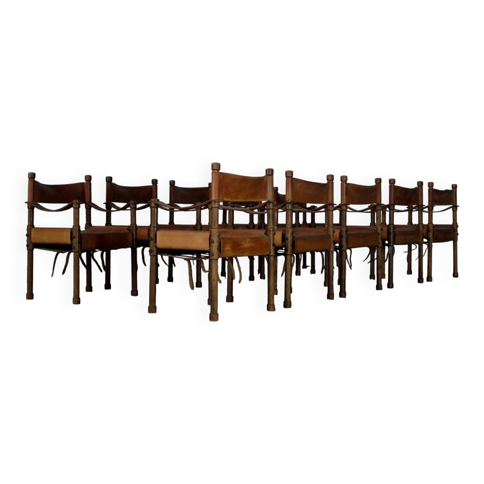Large set of safari dining chairs - Germany 1960s
