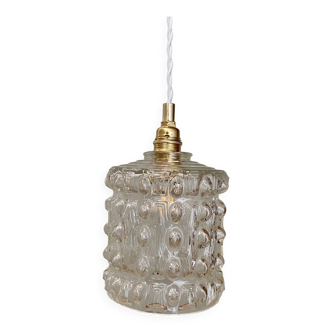 Suspension globe vintage en verre moulé transparent