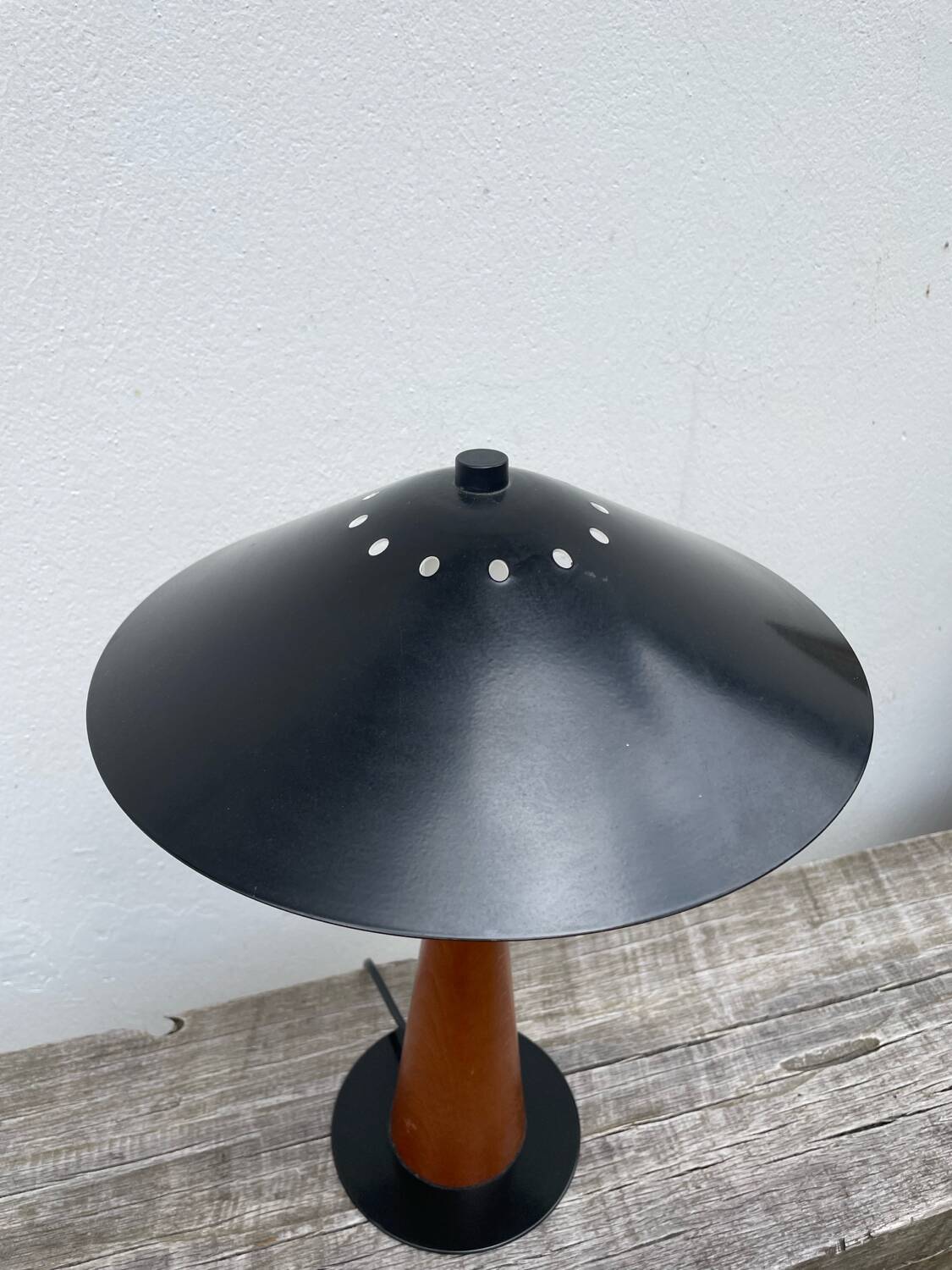 1980s metal and wood lamp