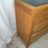 Jolie commode de 4 tiroirs pieds compas plaquage chene