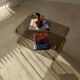 Vintage brass side table with smoked glass, 1970s