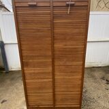 Double-column oak filing cabinet with curtains, 1950s.