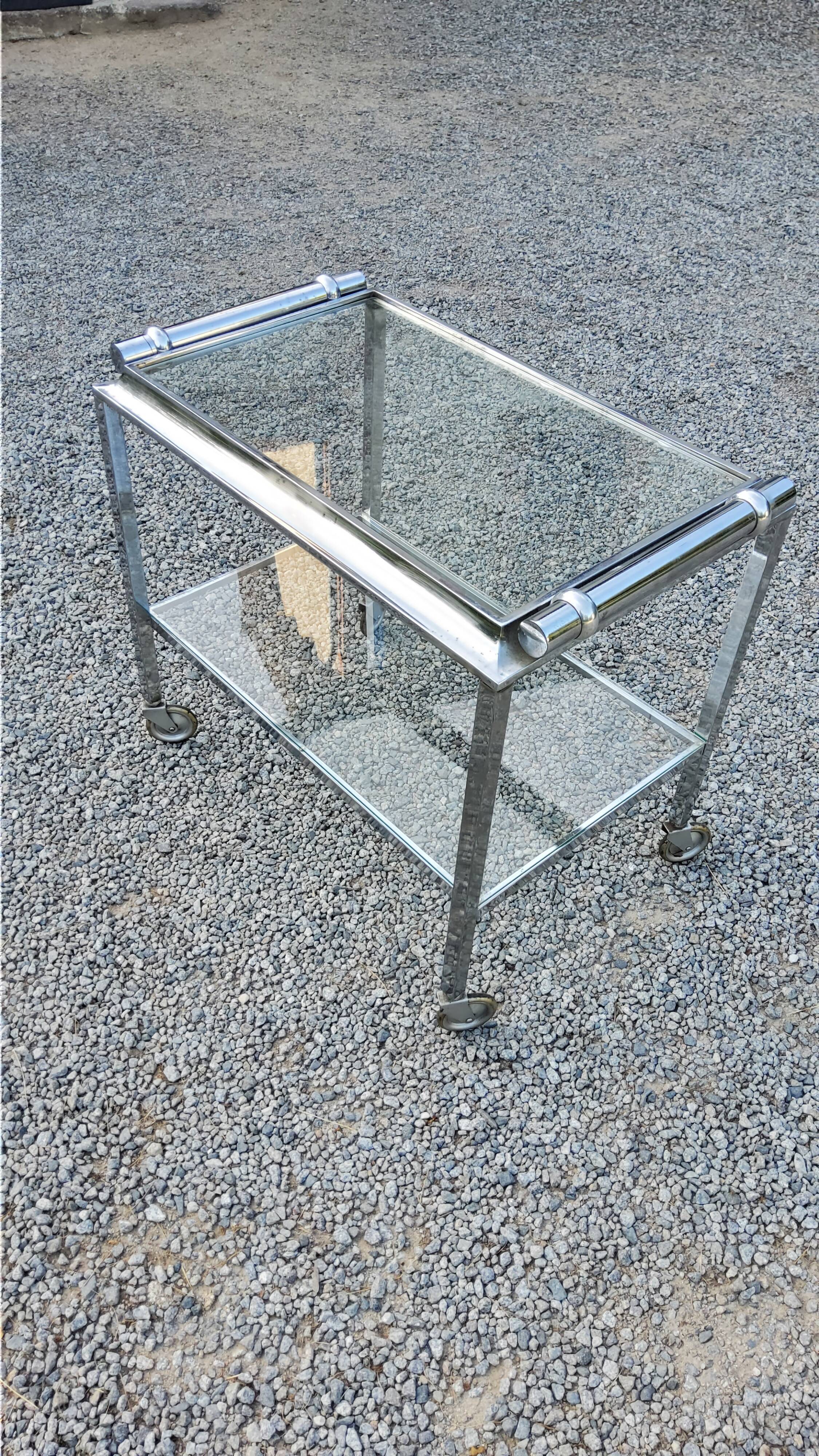 Rolling service chrome art deco double glass trays 1930