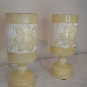 Pair of Vintage Carved Alabaster Lamps – Floral Elegance & Golden Light