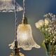 Vintage triple tulip pendant light in chiseled glass and holophane