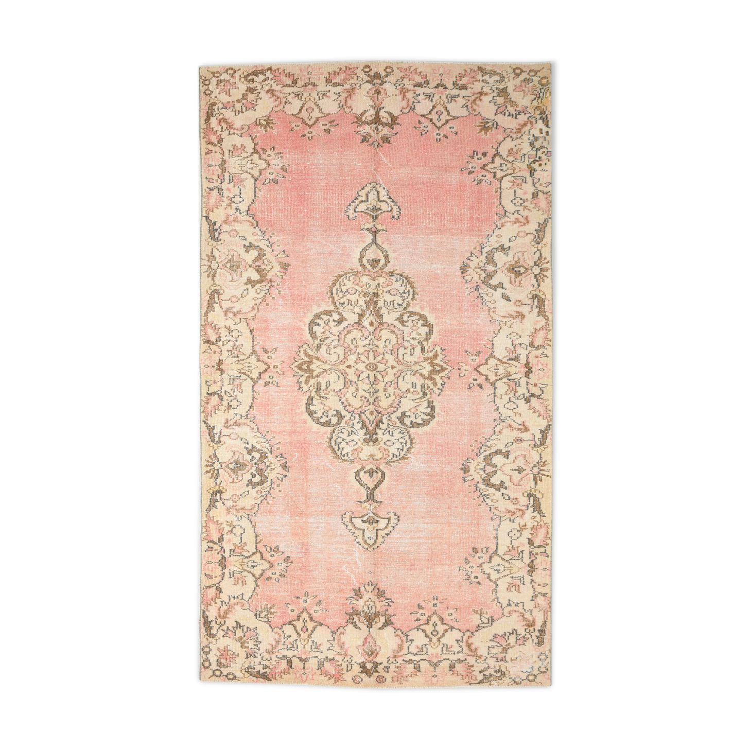 5x10 pink and beige classic turkish rug, 291x163cm