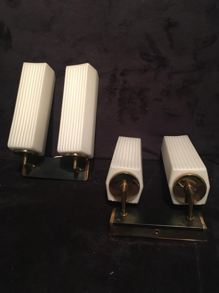 Pair of sconces in opaline and brass