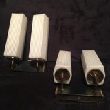 Pair of sconces in opaline and brass
