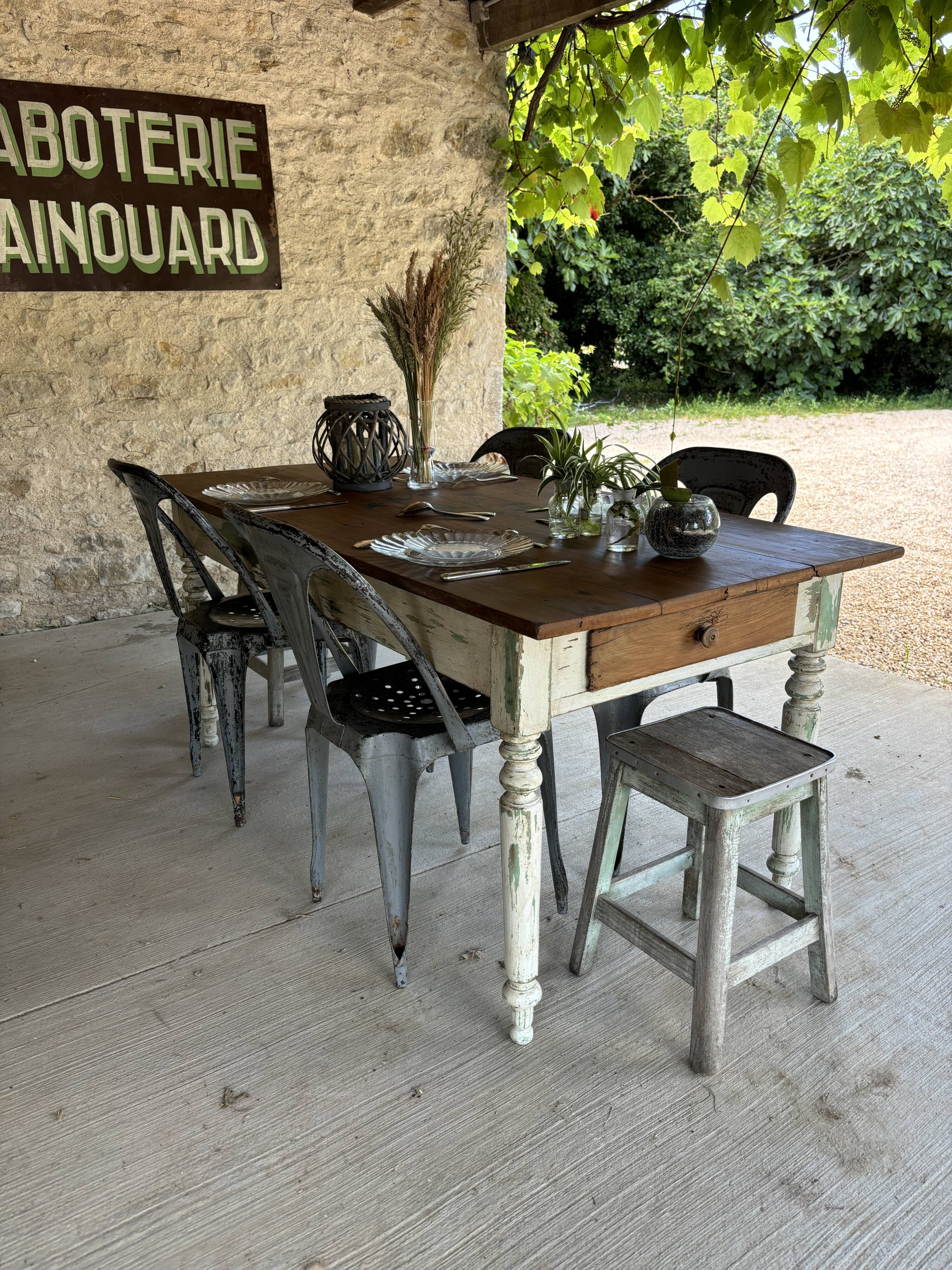 Farmhouse table with turned solid wood legs