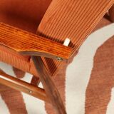 Vintage armchair orange burt corduroy upholstery , Henryk Lis, 1960, Poland