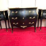 Curved dresser 3 drawers black patina Louis XV style