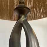 Lampe forme libre céramique noire années 50 abat jour corde dlg marcel giraud