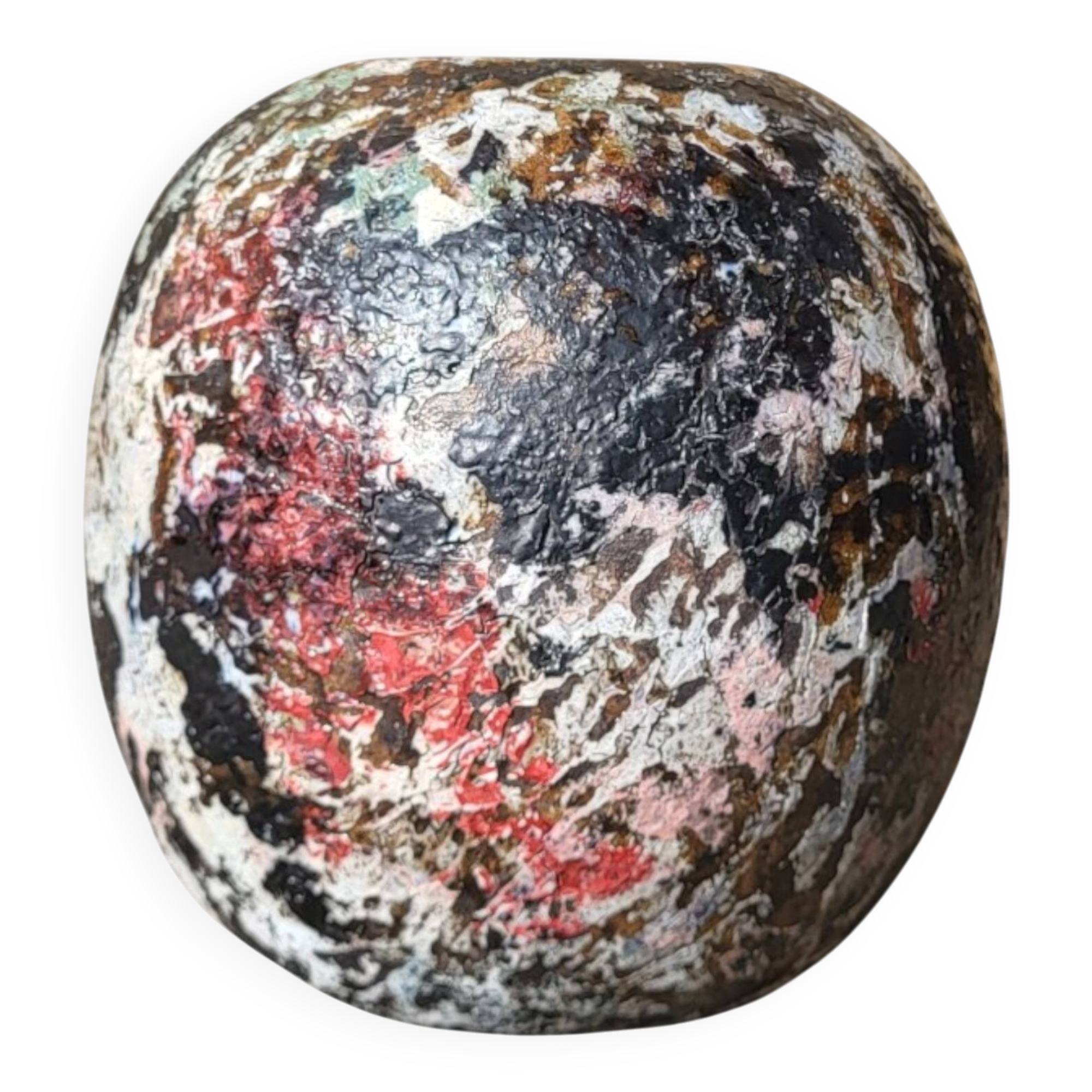 Round stoneware vase by David Whitehead, La Borne, polychrome.