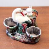 Ceramic condiment set with stork decoration