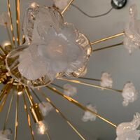 WHITE FLOWERS MURANO GLASS SPUTNIK OVAL GOLD CHANDELIER