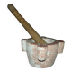 Mortar in veined red marble and its wooden pestle 20th century