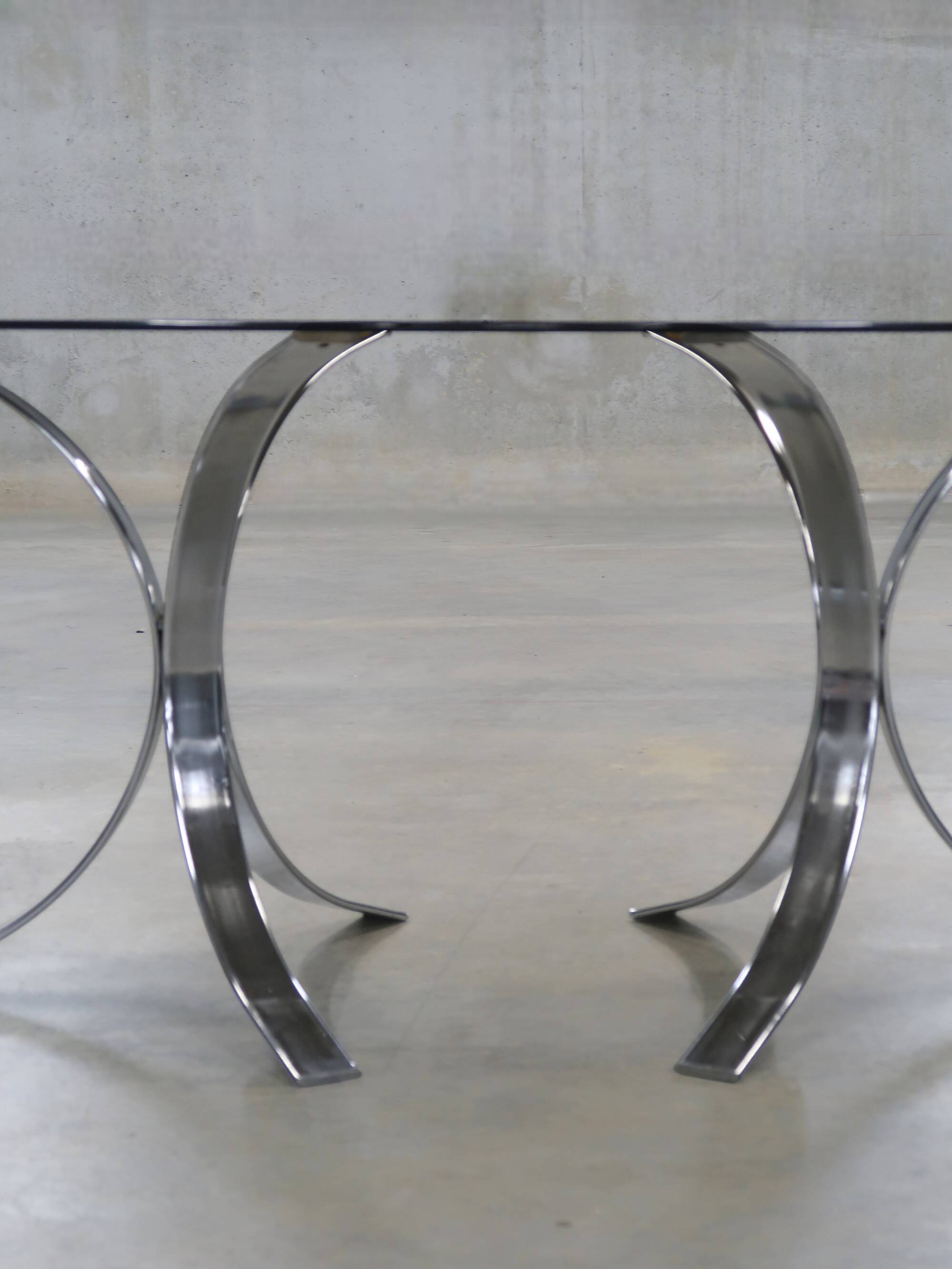 Table à manger verre fumé & chrome vintage 70