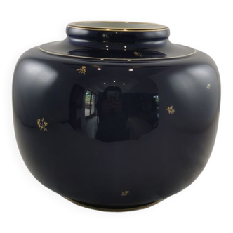Vase boule, Porcelaine de Sèvres. Bleu et doré