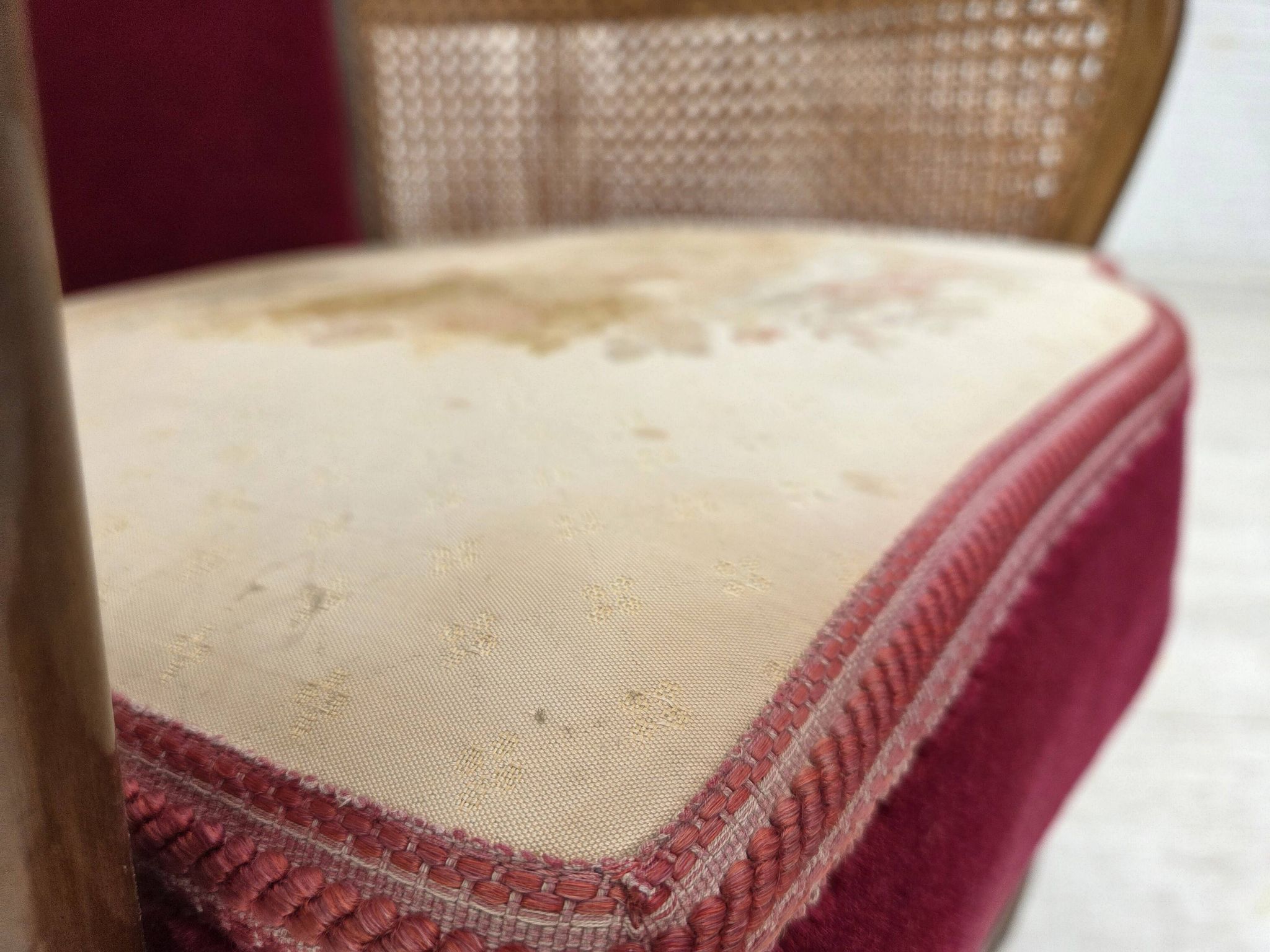 1950s, Danish armchair, furniture velour, ash wood,, mesh.