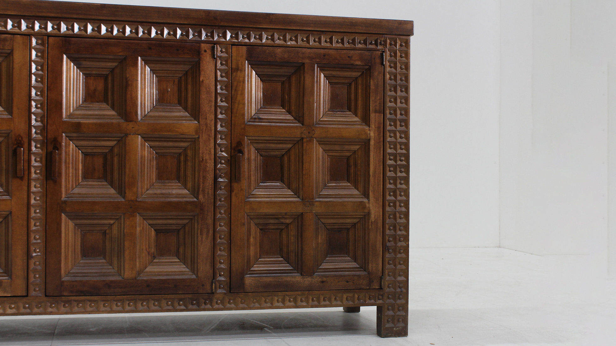 Vintage Spanish brutalist sideboard solid walnut wood 1960s
