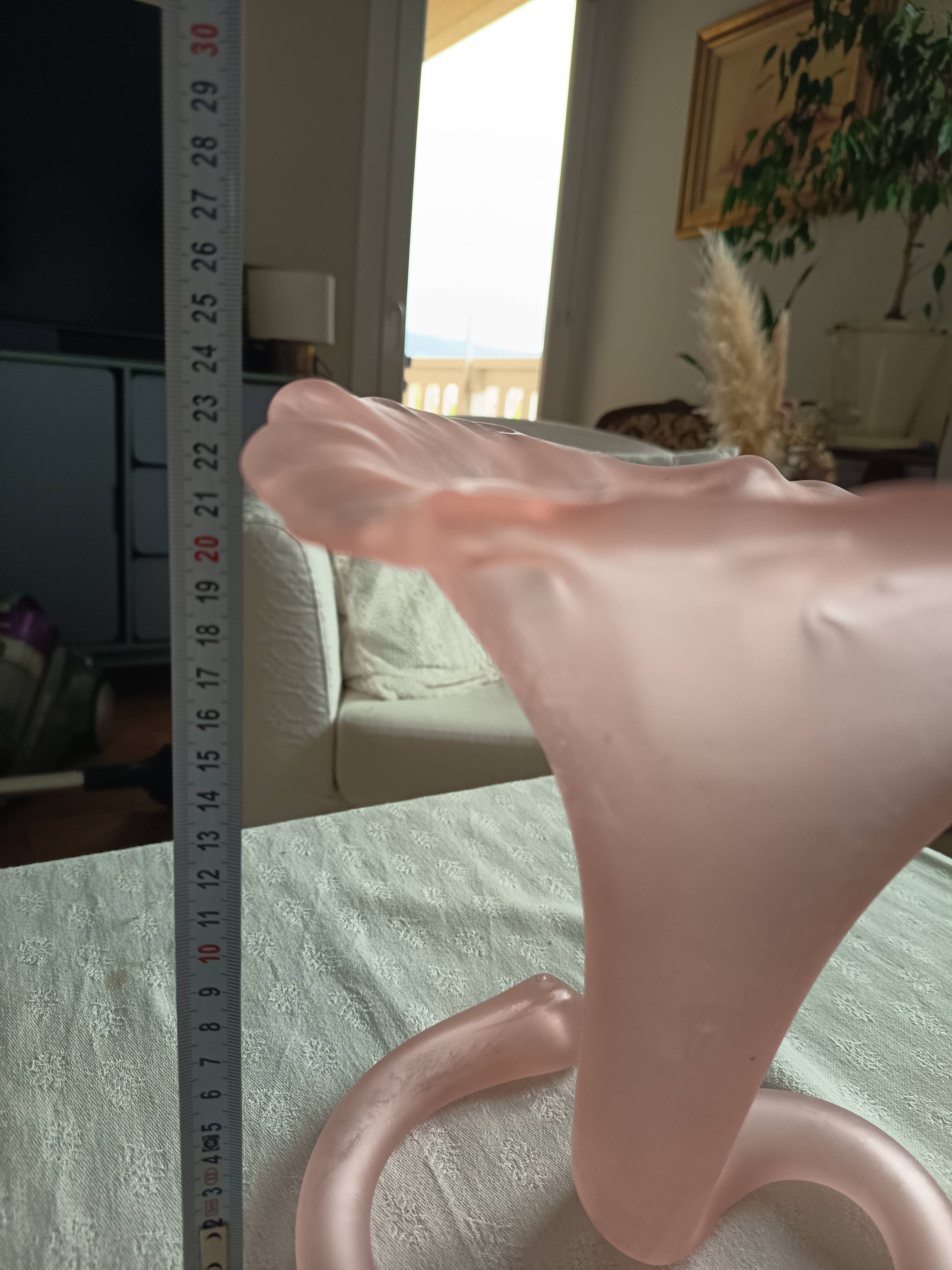 Large satin glass cornucopia vase "pâte de verre" frosted pink - Art style