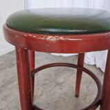 Vintage Irish Pub Stool: Green Leather Seat, Bentwood Thonet Style