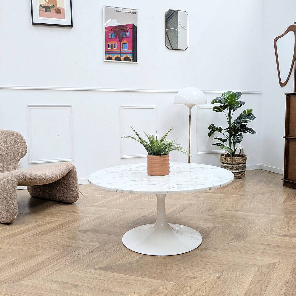 Table basse ronde en marbre vintage