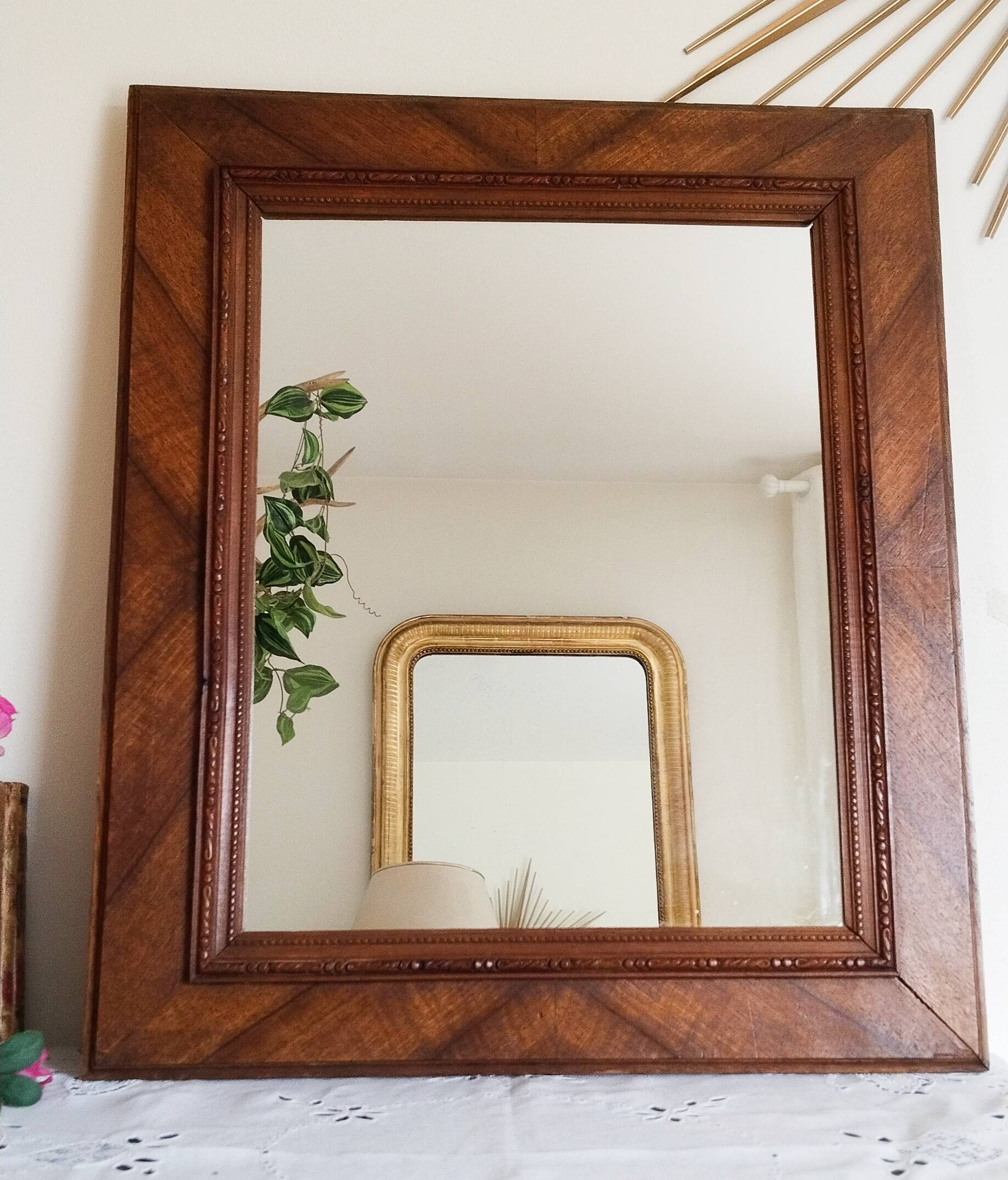 Antique mirror in waxed fruitwood style, 65.5 cm x 55.5 cm