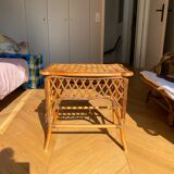 Petite table basse en rotin et bois vintage