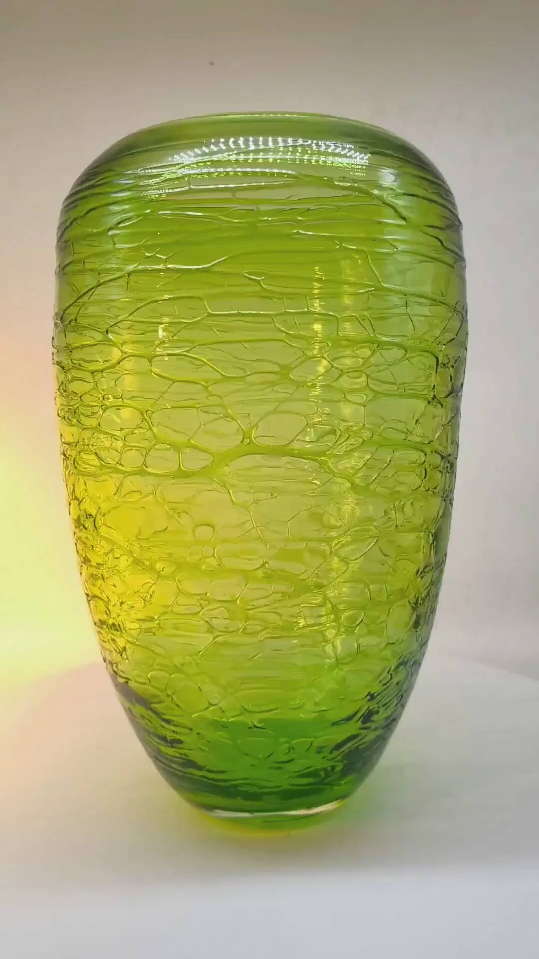 1970s green vase in hand worked Murano glass - made in Italy. 31 cm high.