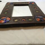 Wooden mirror with copper enamel decoration by Capo Esmaltes (Circa 1960)