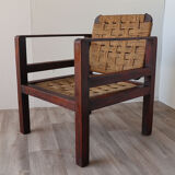 Vintage wooden armchair and braided rope circa 1950