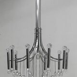 Mid-Century Modern Italian Chrome and Glass Chandelier, 1970