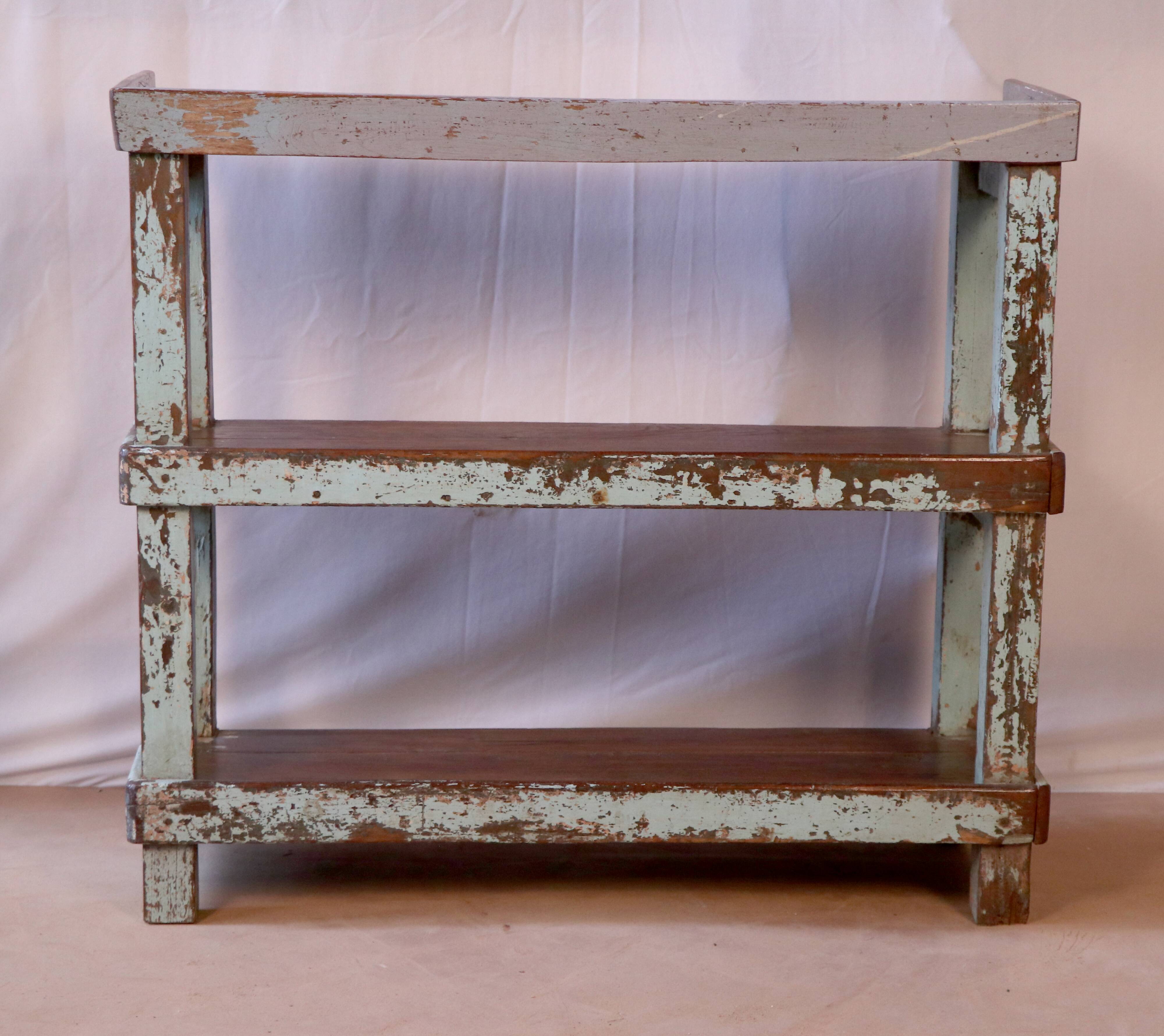 Old Burmese teak shelf blue-gray patina