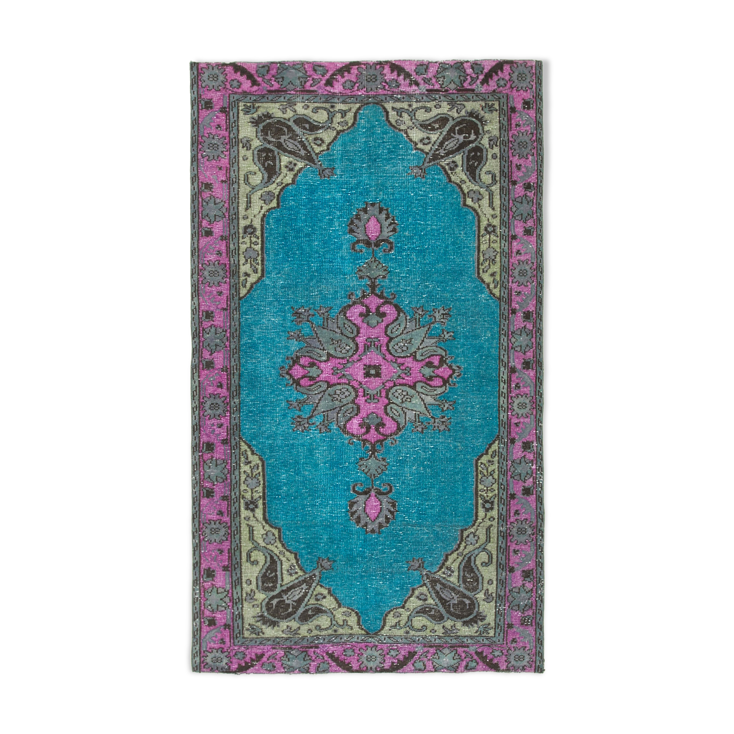 Hand-knotted carved anatolian 1970s 152 cm x 265 cm fuchsia carpet